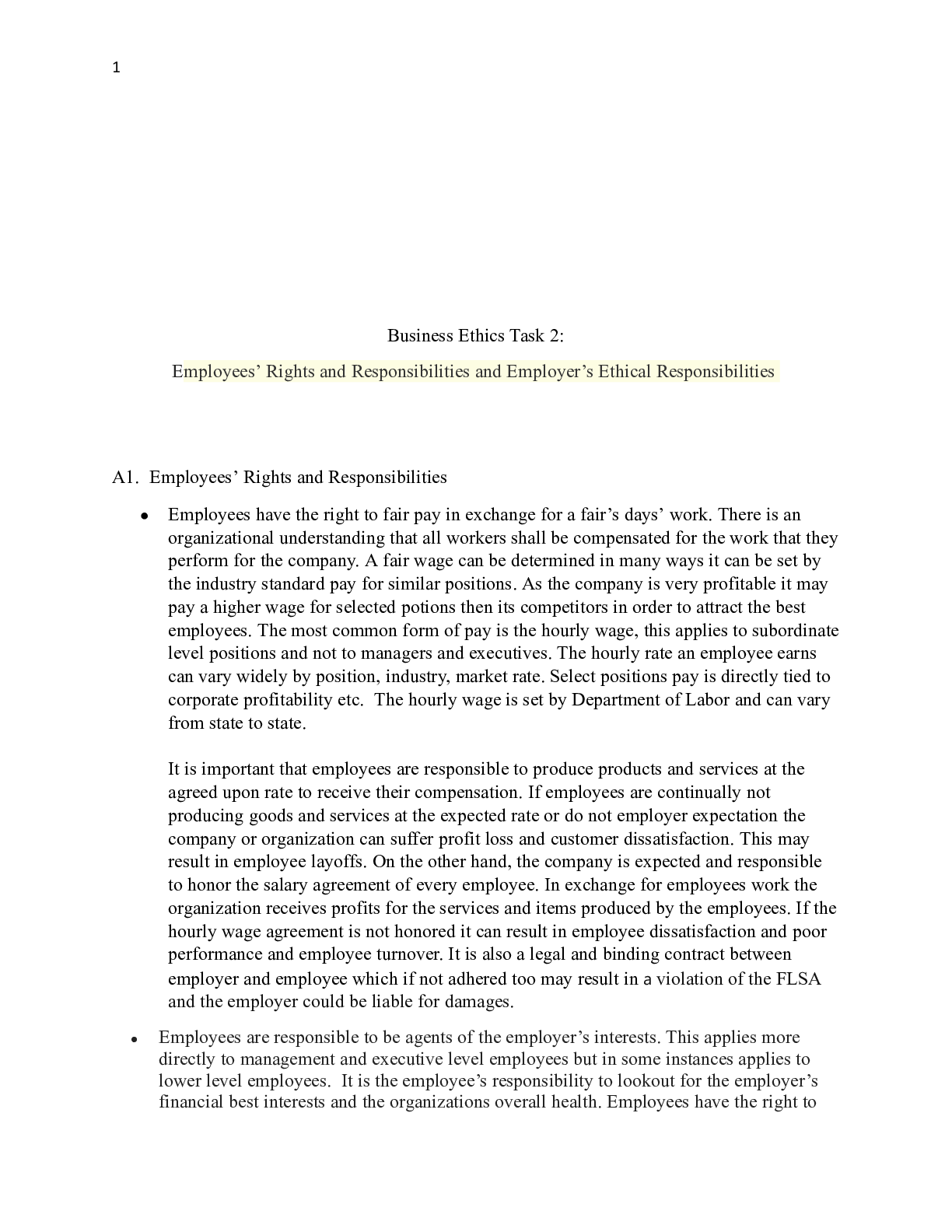 Preview image of C717 Task 2 BL.docx    Business Ethics Task 2:  Employees Rights and Responsibilities and document